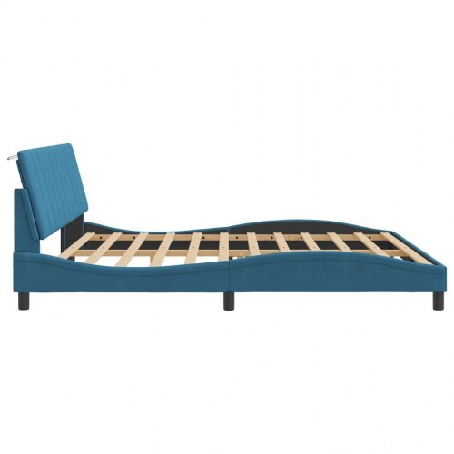 Sengeramme Hanko med hovedgærde 200 x 200 cm - blå velour