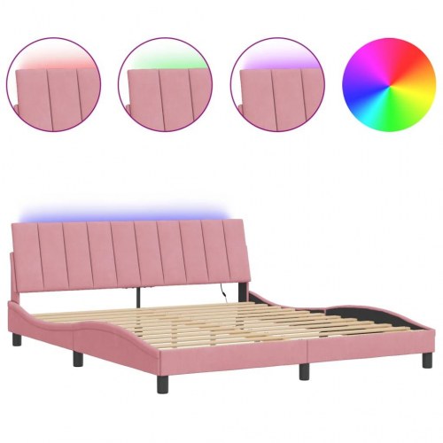 Sengeramme med LED Hanko 180 x 200 cm uden madras - lyserød velour