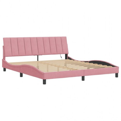 Sengeramme med LED Hanko 180 x 200 cm uden madras - lyserød velour