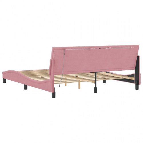 Sengeramme med LED Hanko 180 x 200 cm uden madras - lyserød velour