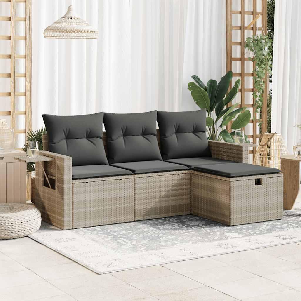 vidaXL sofasæt til haven 4 dele med hynder polyrattan lysegrå