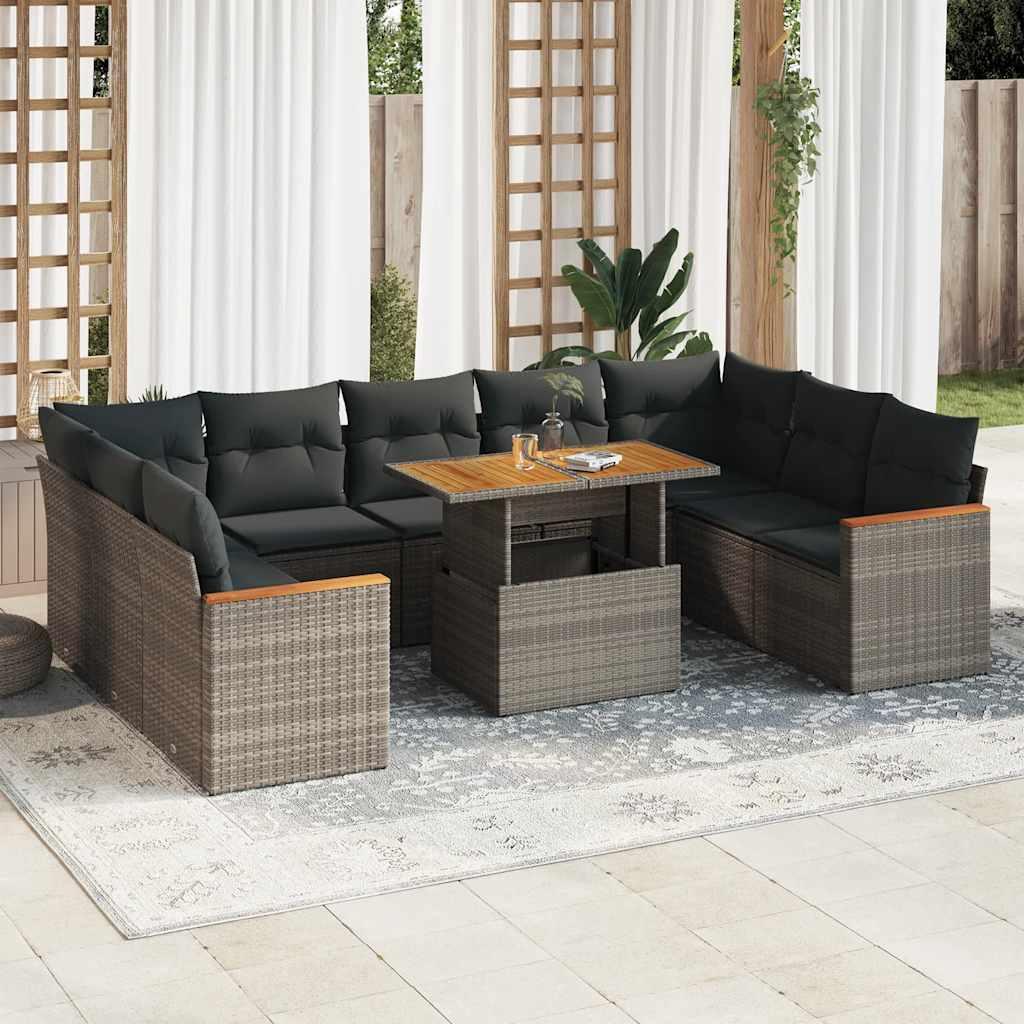 Sofasæt Til Haven 10 Dele Med Hynder Polyrattan Sort - Grå / med opbevaring