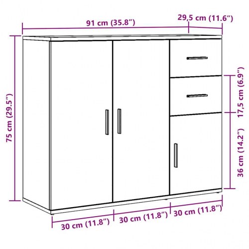 Skænk håndlavet eg 91x29,5x75 cm konstrueret træ