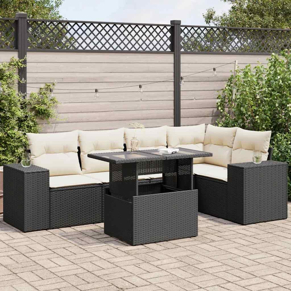 Sofasæt til haven i polyrattan - 6 dele med hynder, sort