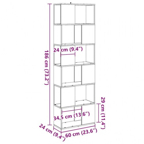 Bogreol/rumdeler 60×24×186 cm - antikt trælook