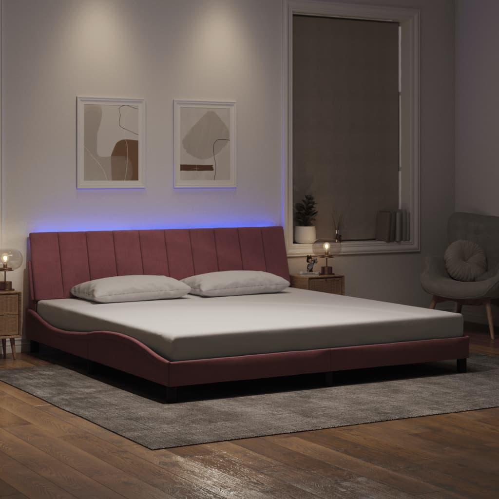 Sengeramme med LED uden madras Hanko 200x200 cm velour lyserød