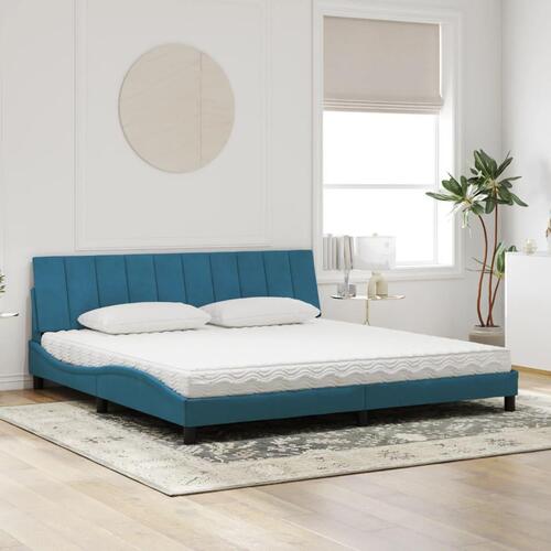 Seng med madras 200x200 cm velour blå