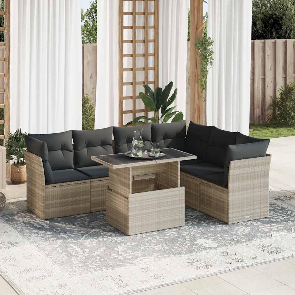 Sofasæt Til Haven 7 Dele Med Hynder Polyrattan - Lysegrå / med opbevaring