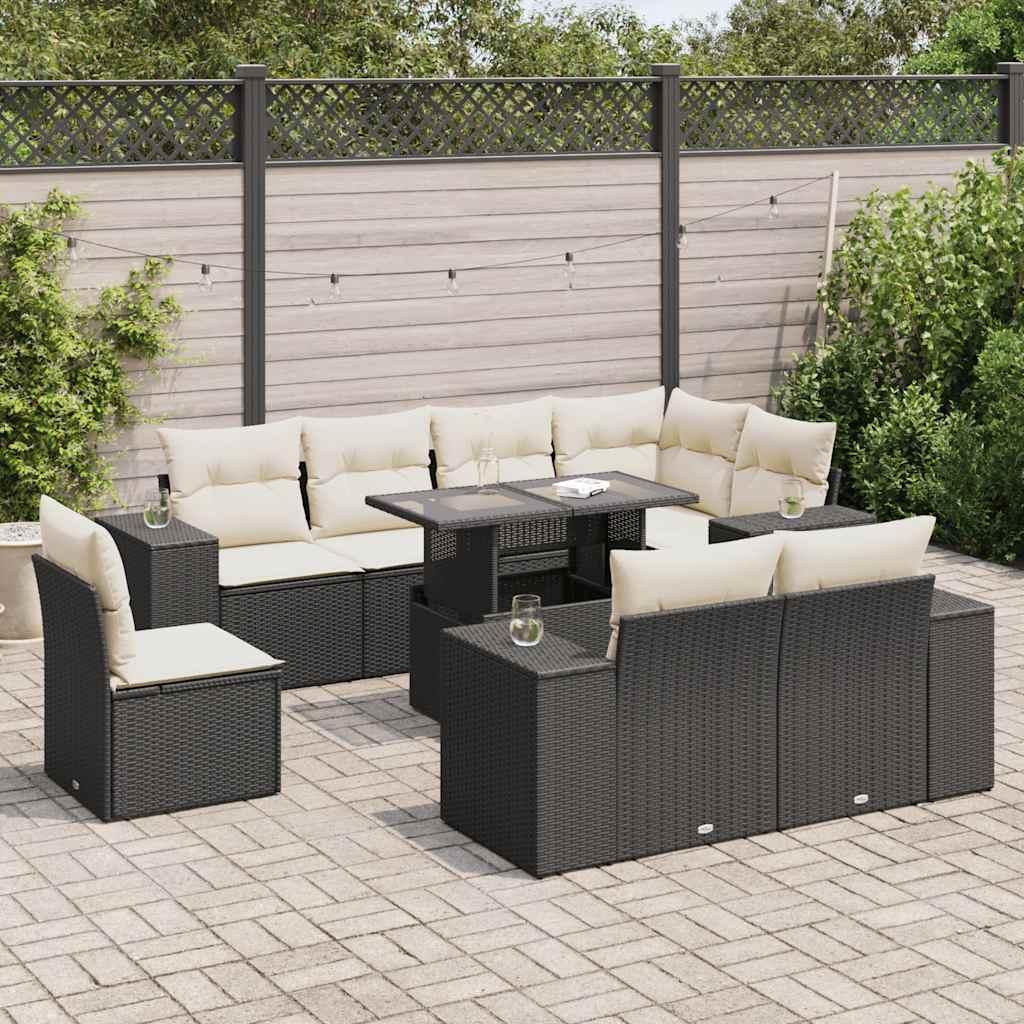 Sofasæt Til Haven 9 Dele Med Hynder Polyrattan - Sort og cremefarvet / med opbevaring