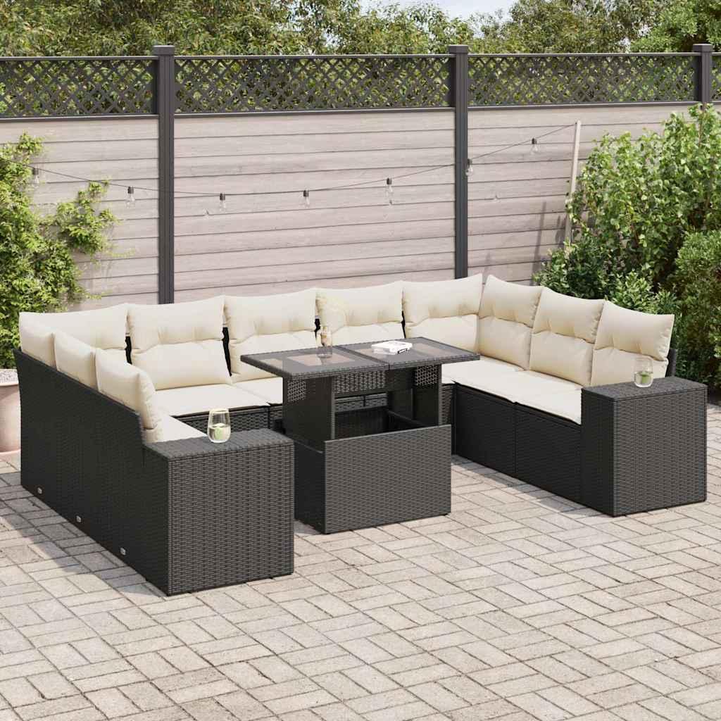 Sofasæt Til Haven 10 Dele Med Hynder Polyrattan - Sort og cremefarvet / med opbevaring