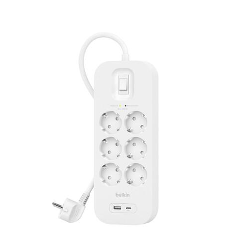 Stikdåse - 6 udtag med kontakt Belkin Connect SRB002VF2M Hvid