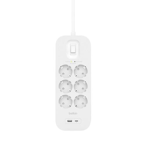 Stikdåse - 6 udtag med kontakt Belkin Connect SRB002VF2M Hvid