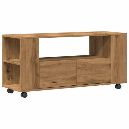 Tv-bord med hjul 102x34,5x43 cm konstrueret træ kunsteg