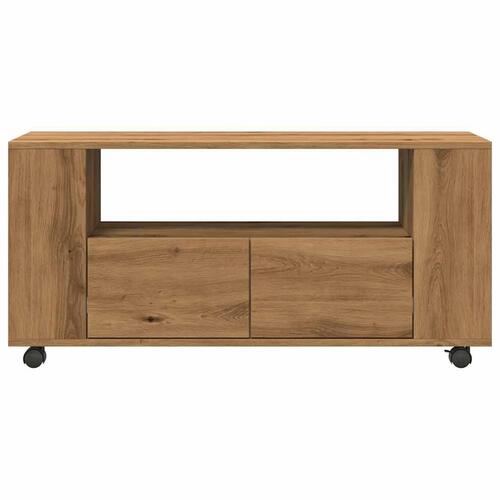 Tv-bord med hjul 102x34,5x43 cm konstrueret træ kunsteg