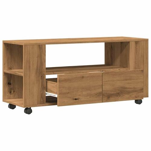 Tv-bord med hjul 102x34,5x43 cm konstrueret træ kunsteg