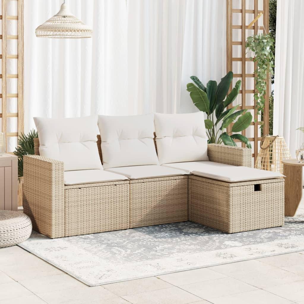 Sofasæt Til Haven 4 Dele Med Hynder Polyrattan - Beige og cremefarvet / Med opbevaring og pose