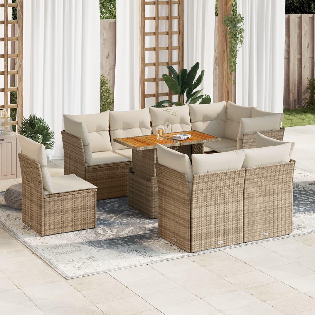 Sofasæt til haven 9 dele med hynder polyrattan beige