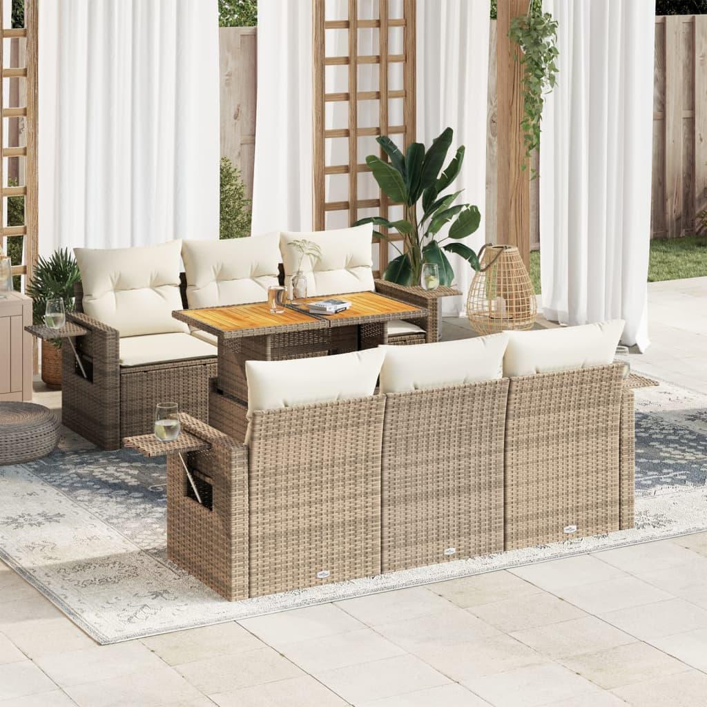 Sofasæt Til Haven 7 Dele Med Hynder Polyrattan - Beige og cremefarvet