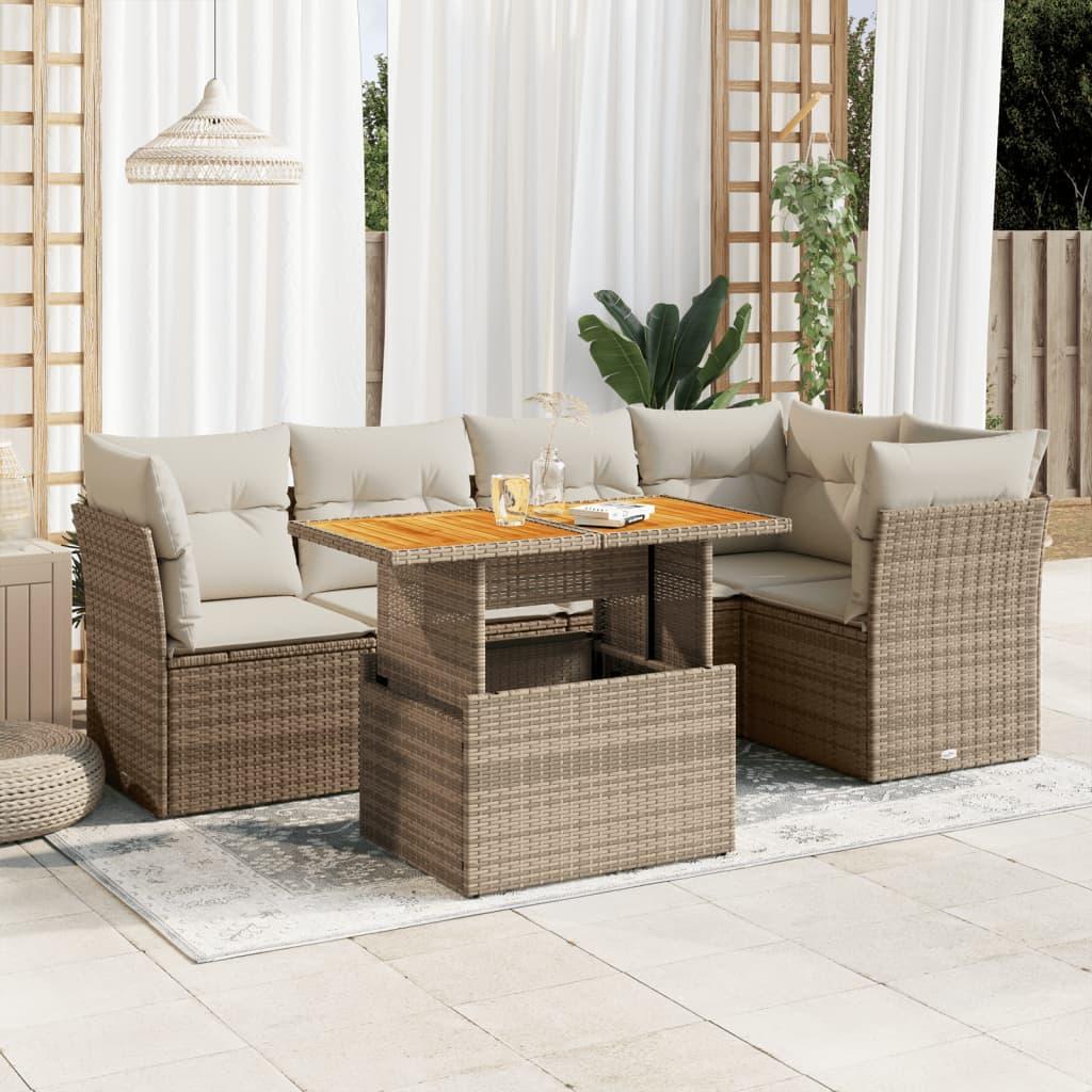 Sofasæt til haven 6 dele med hynder og bord i polyrattan beige