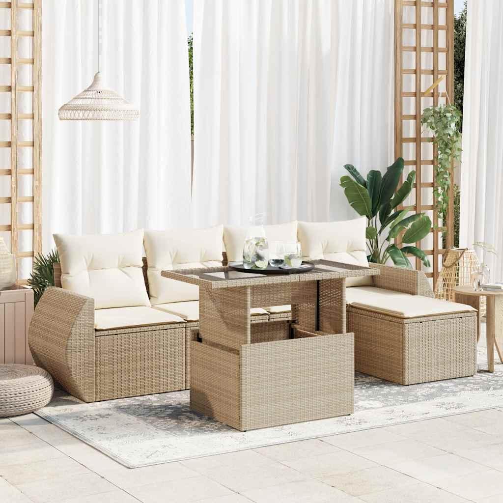 Sofasæt Til Haven 6 Dele Med Hynder Polyrattan - Beige og cremefarvet / Med opbevaring