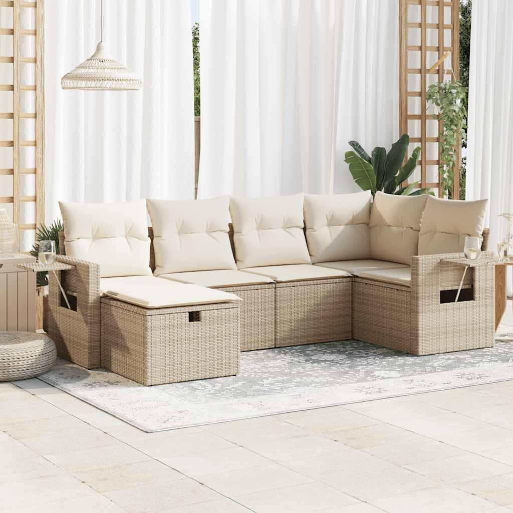 Havesofasæt 7 Dele Med Hynder Polyrattan Beige - beige og cremefarvet / med opbevaring