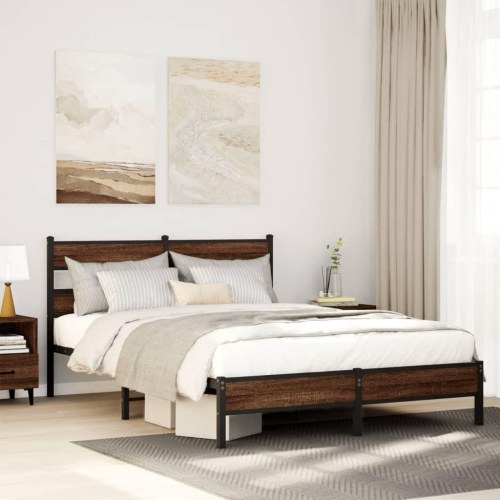Sengeramme 137 x 190 cm uden madras - brun egetræ