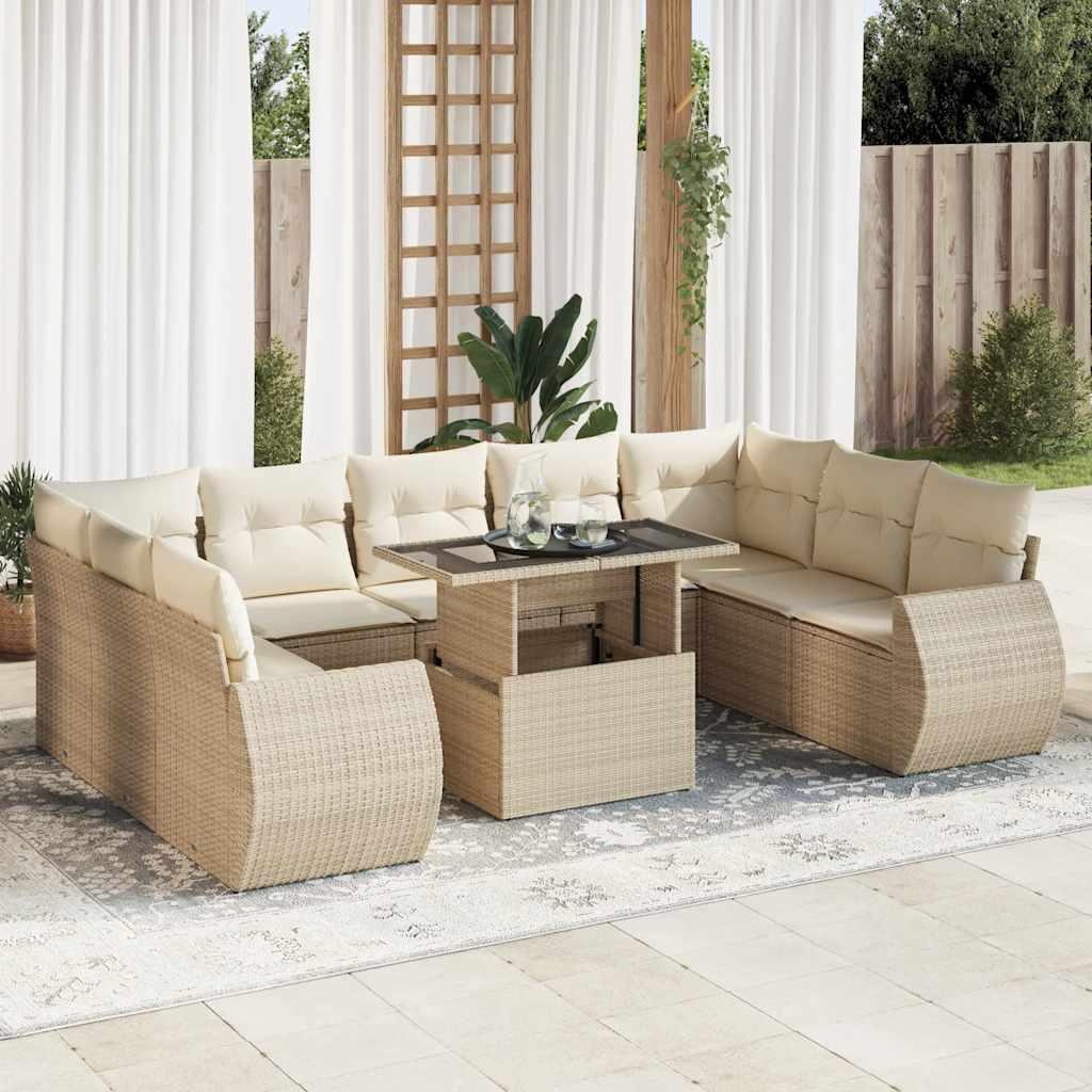 Sofasæt Til Haven 10 Dele Med Hynder Polyrattan - Beige og cremefarvet / Med opbevaring