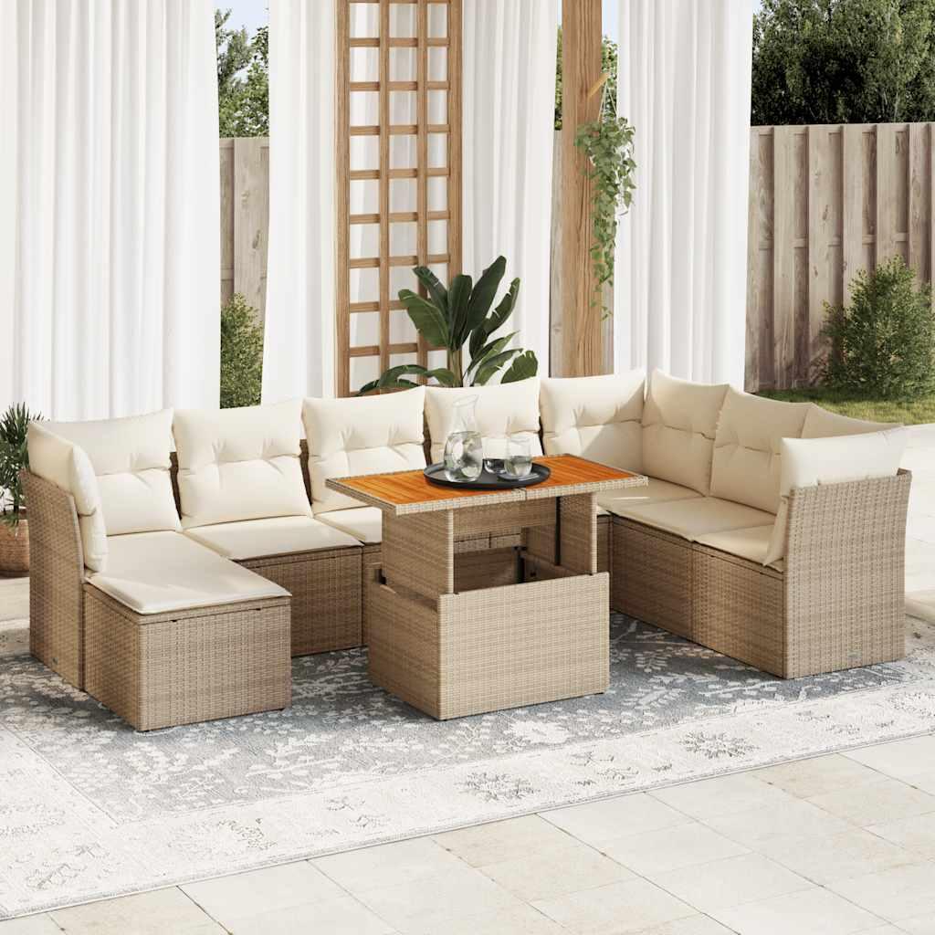 Sofasæt Til Haven 9 Dele Med Hynder Polyrattan Sort - beige og cremefarvet / med opbevaring