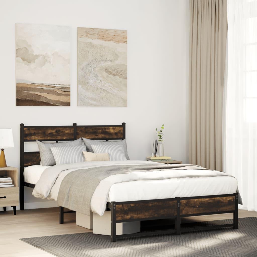 Sengeramme Uden Madras Metal Etræsfarve Røget Eg - med sengegavl og dobbelt lavt fodgærde / 120 x 190 cm