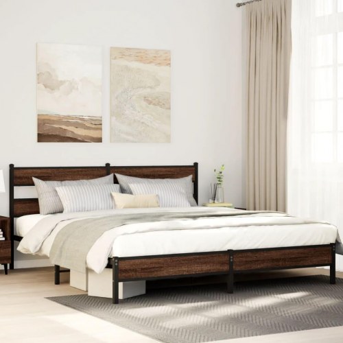 Sengeramme 193 x 203 cm i metal - brun egetræsfarve