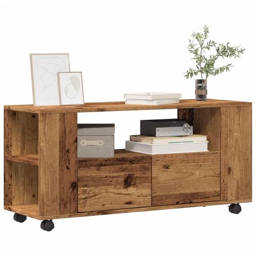 Tv-bord med hjul 102x34,5x43 cm konstrueret træ antikt træ