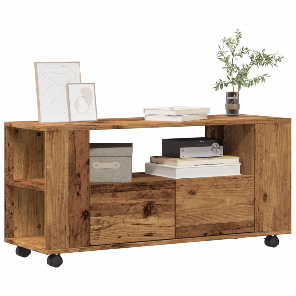 Tv-bord med hjul 102x34,5x43 cm konstrueret træ antikt træ