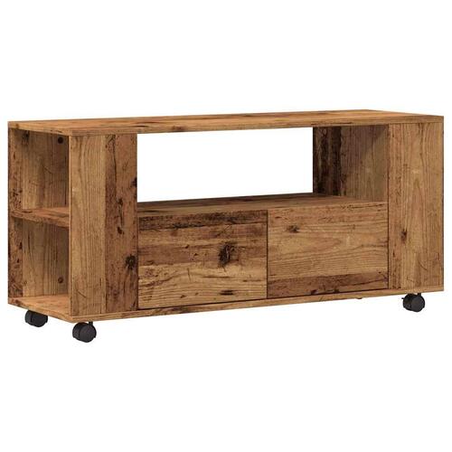 Tv-bord med hjul 102x34,5x43 cm konstrueret træ antikt træ