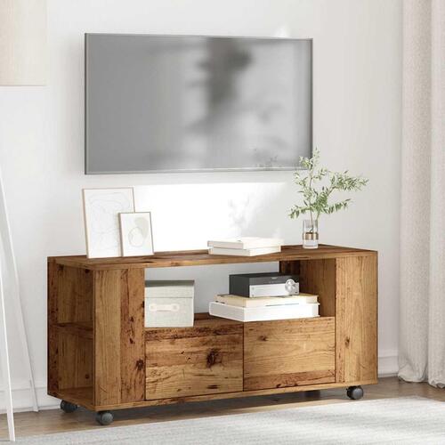 Tv-bord med hjul 102x34,5x43 cm konstrueret træ antikt træ