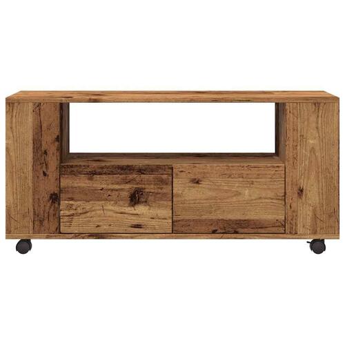 Tv-bord med hjul 102x34,5x43 cm konstrueret træ antikt træ