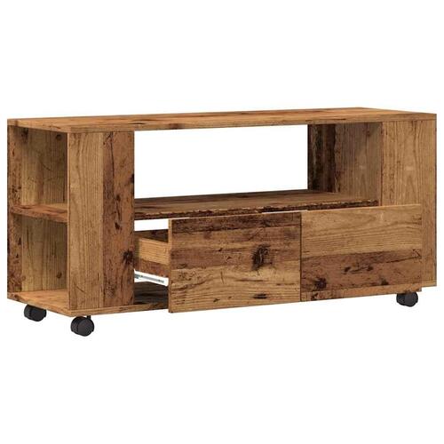 Tv-bord med hjul 102x34,5x43 cm konstrueret træ antikt træ