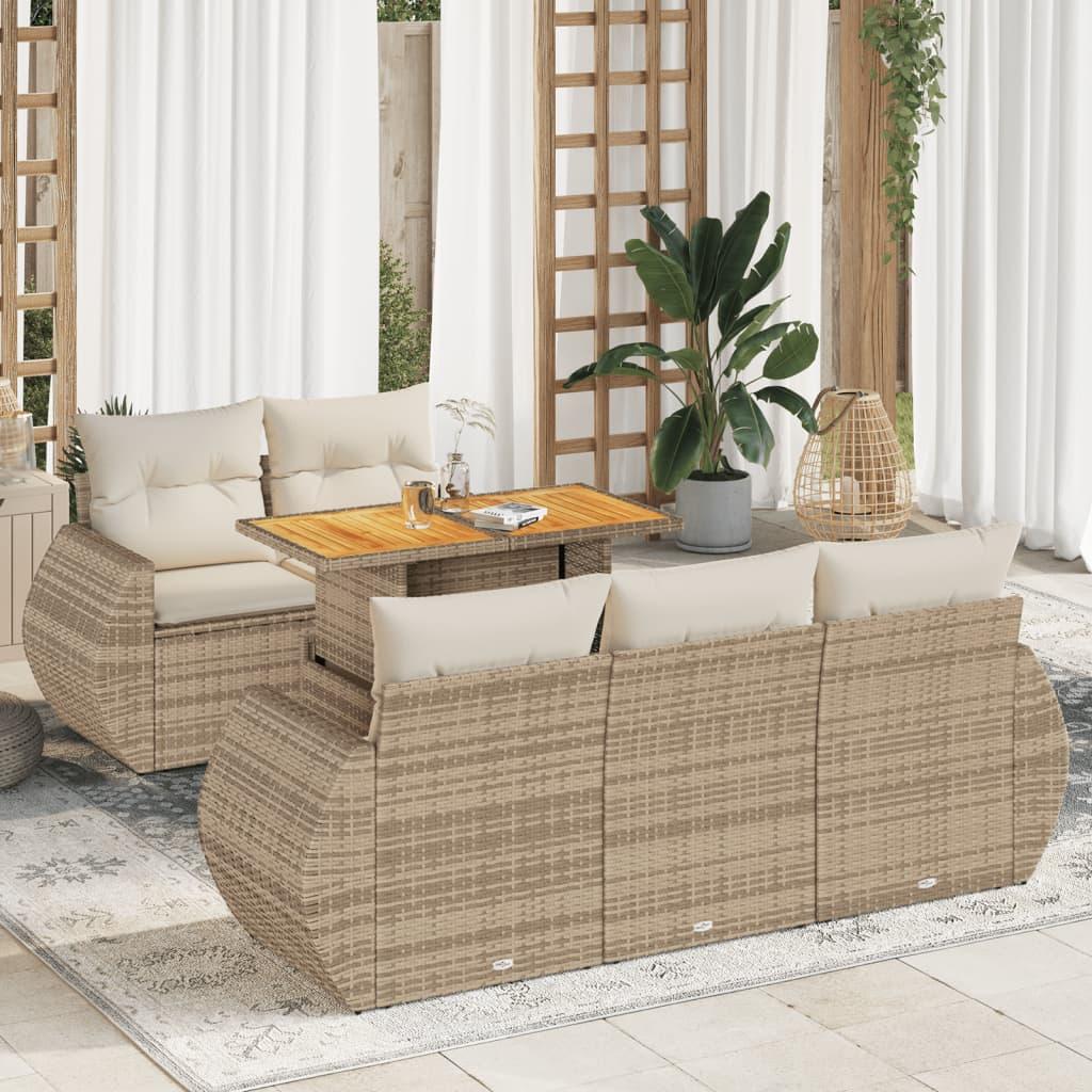 Sofasæt Til Haven 6 Dele Med Hynder Polyrattan - Beige og cremefarvet