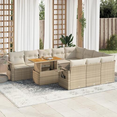 Sofasæt til haven 11 dele med hynder polyrattan beige
