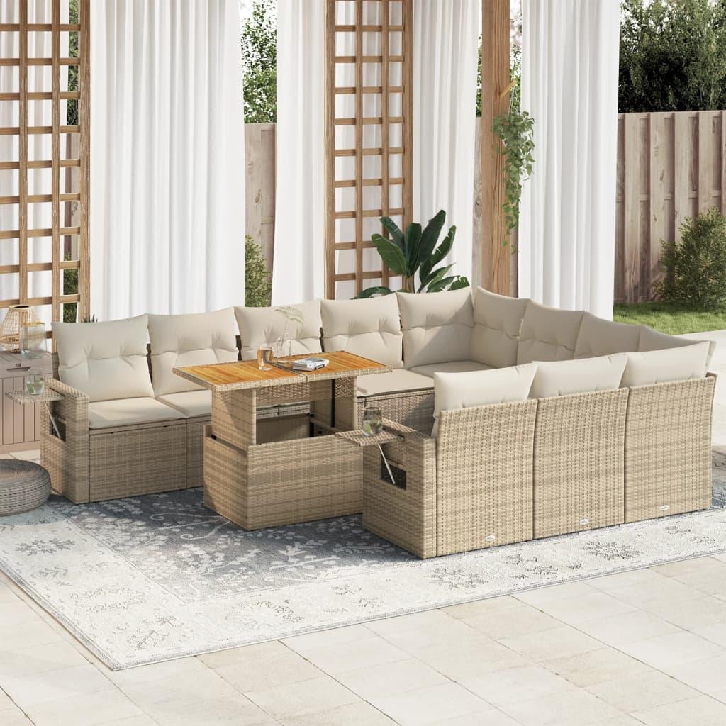 Sofasæt til haven 11 dele med hynder polyrattan beige