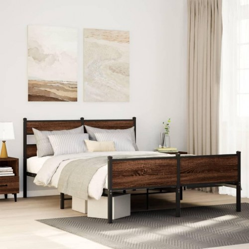 Sengeramme 137 x 190 cm uden madras - brun egetræ