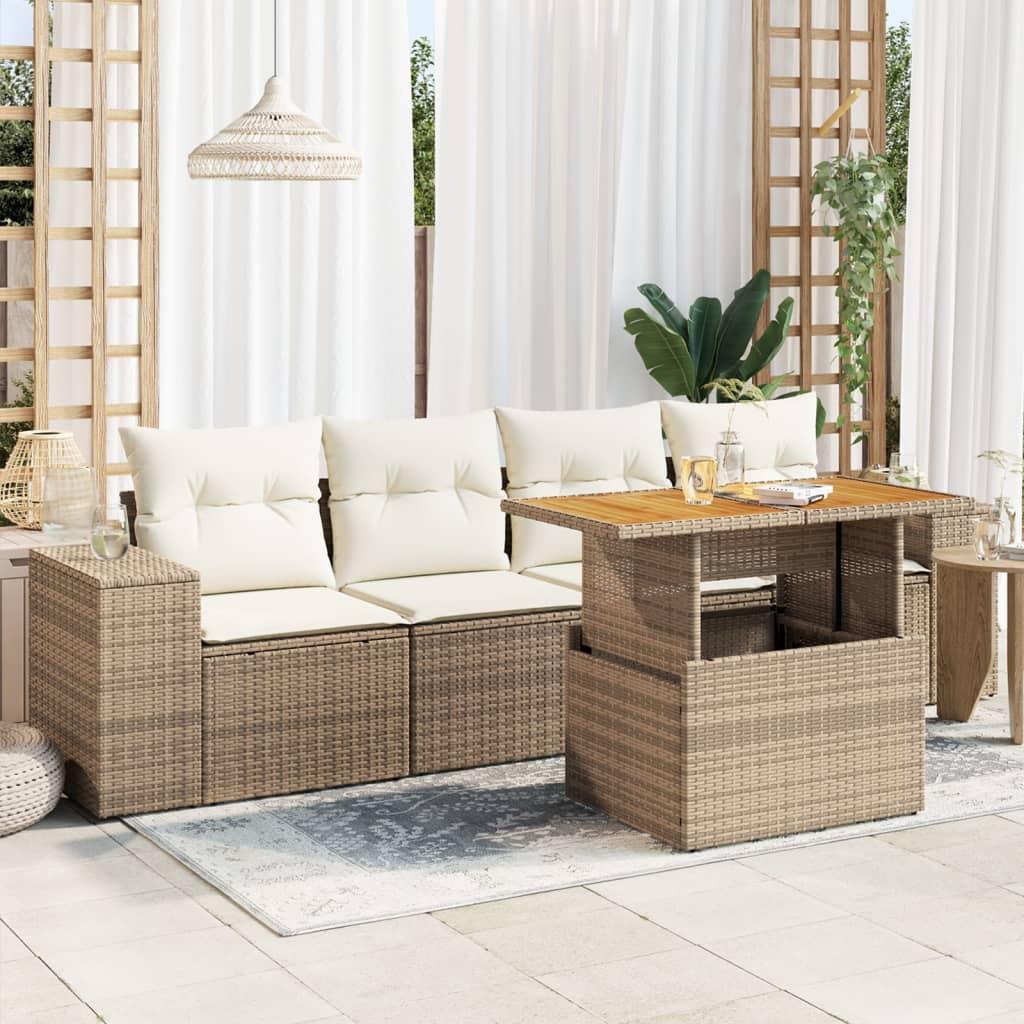 Havesofasæt 5 dele i polyrattan med hynder og opbevaring - beige