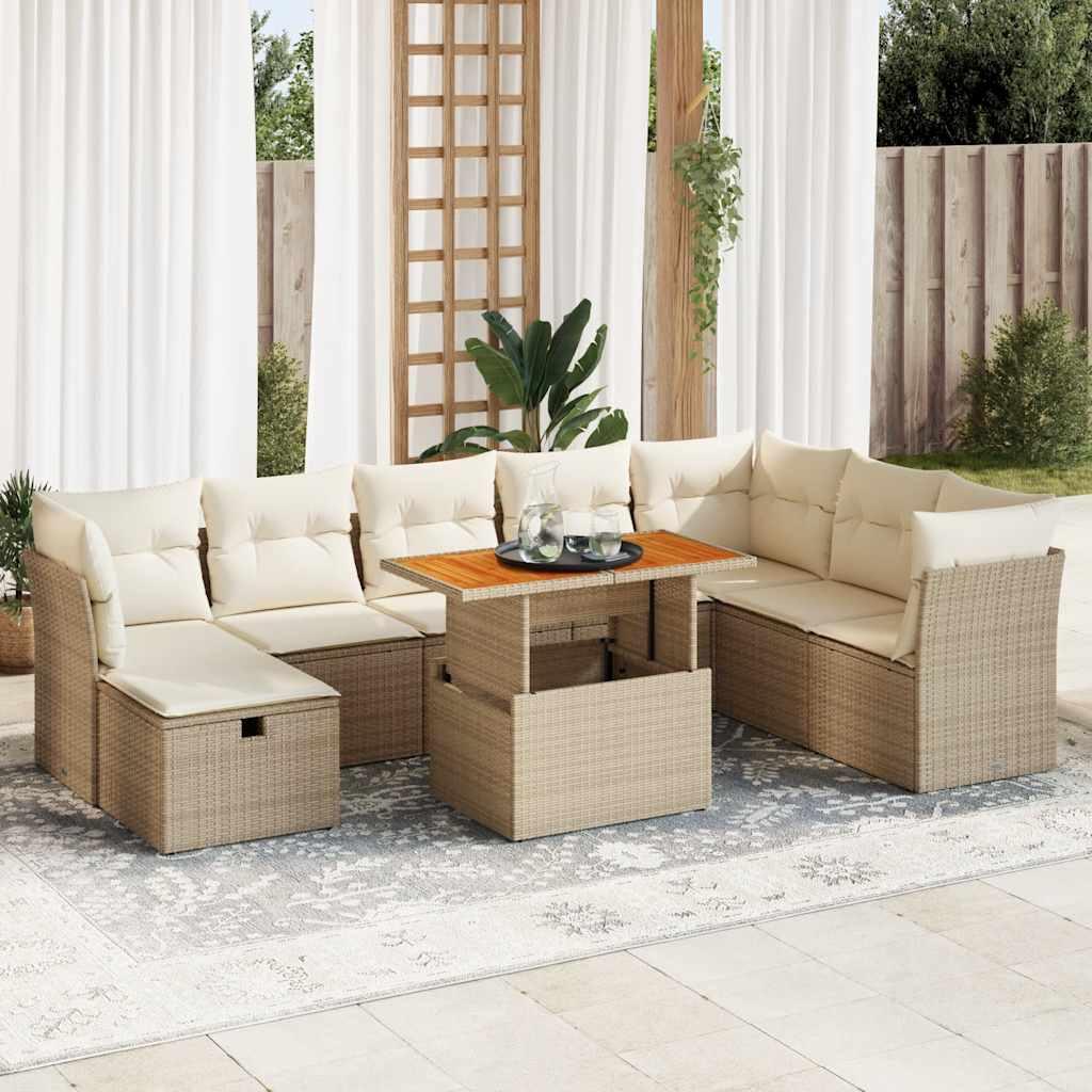 Sofasæt Til Haven 9 Dele Med Hynder Polyrattan - beige og cremefarvet / med opbevaring