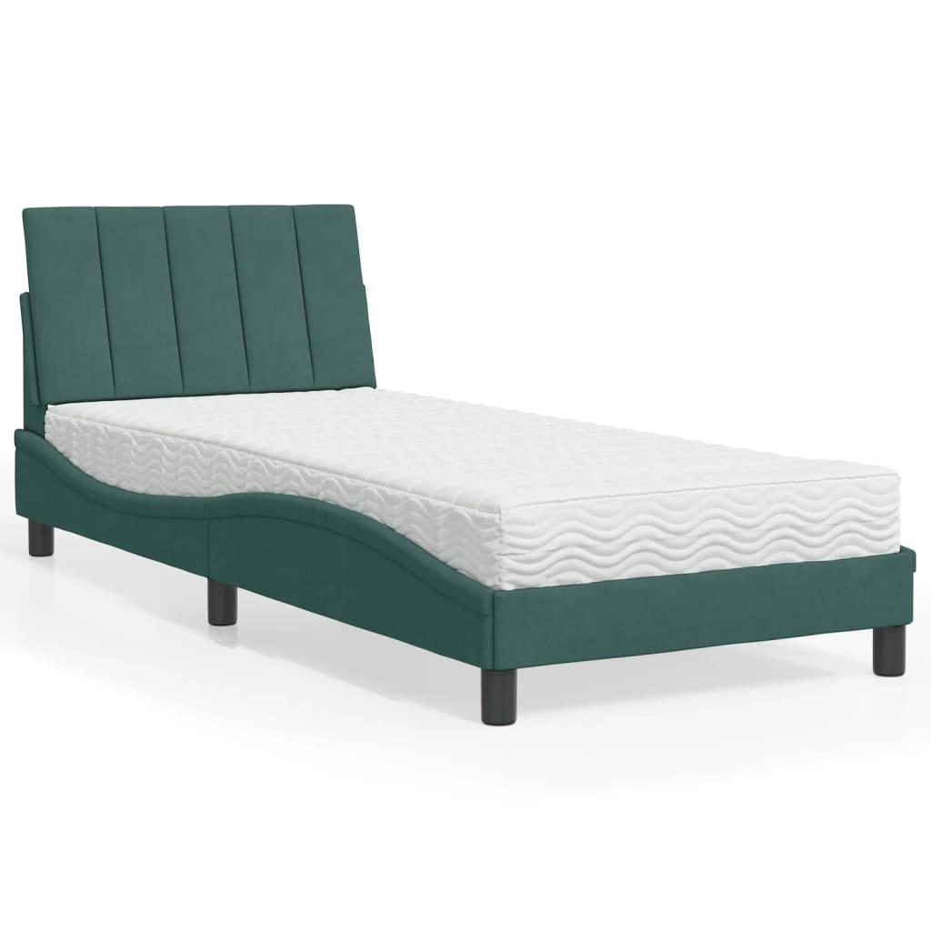 Seng med madras 90x190 cm velour mørkegrøn