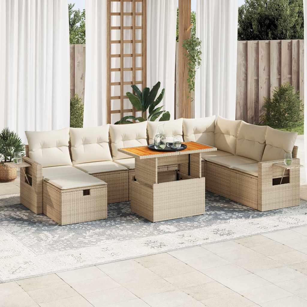 vidaXL sofasæt til haven 9 dele med hynder polyrattan akacietræ beige