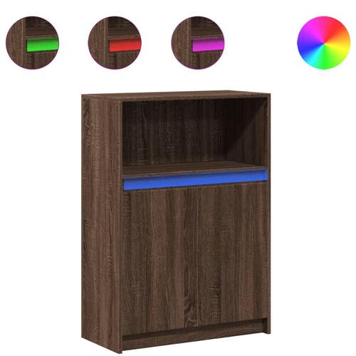 Reol med LED 72x34x100 cm konstrueret træ brun egetræ