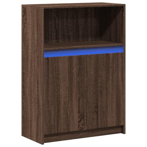 Reol med LED 72x34x100 cm konstrueret træ brun egetræ