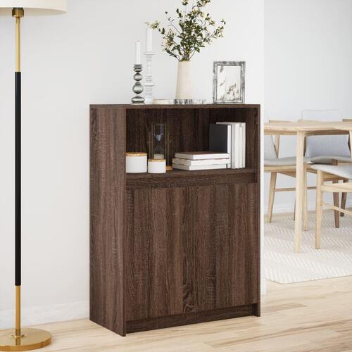 Reol med LED 72x34x100 cm konstrueret træ brun egetræ