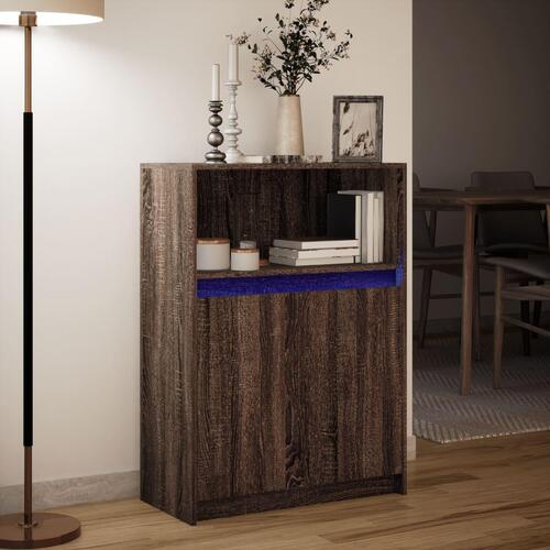 Reol med LED 72x34x100 cm konstrueret træ brun egetræ