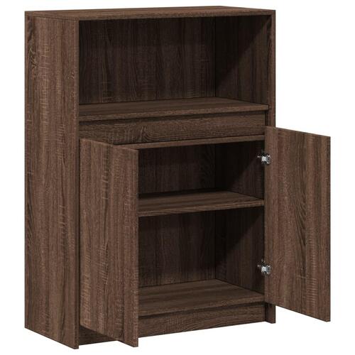 Reol med LED 72x34x100 cm konstrueret træ brun egetræ