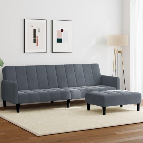 2-personers sovesofa med fodskammel i velour mørkegrå